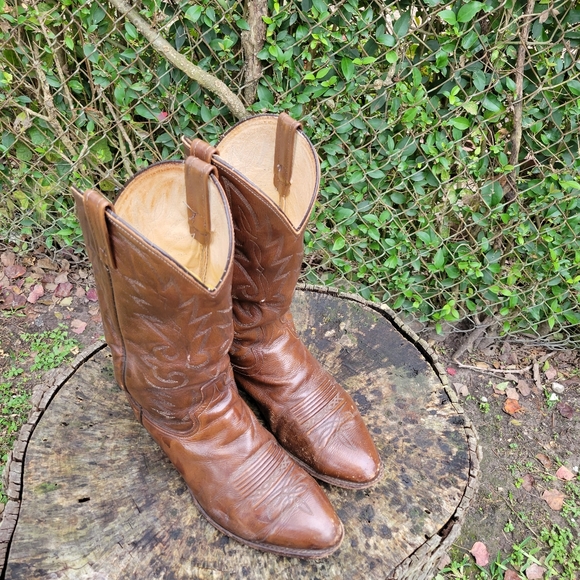 Men Vintage Brown Leather Cowboy Boots By Dan Post Size 11- 11.5/Men Go Western - Picture 1 of 10